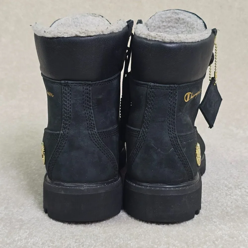 Timberland xChampion Collab Boots Black Gold 6” Shearling Streetwear 8M